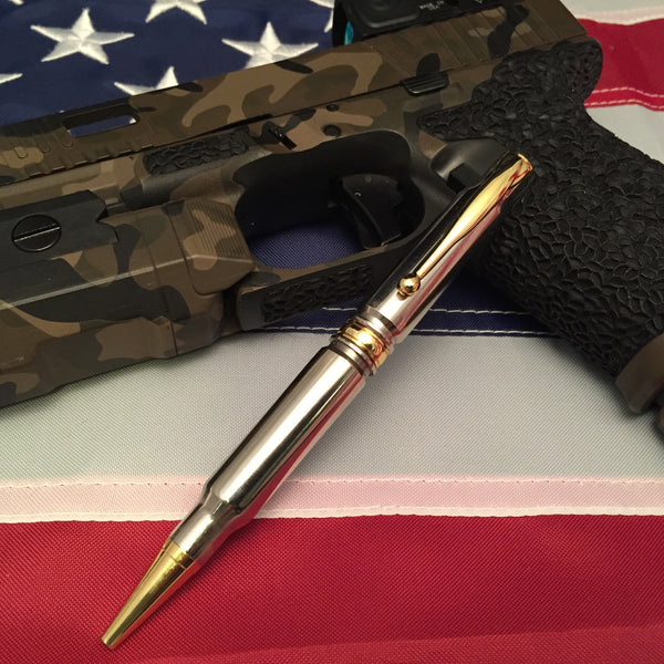 Real bullet pen nickel with gold ring